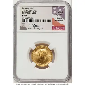 Modern Bullion Coins (2016-W 25C Standing Liberty 100th Anniversary Gold Centennial  FR John Mercanti)