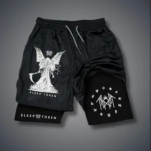 Sleep Token Merch Summer Unisex Graphic Shorts Double-Layer Sports Shorts with Elastic Waistband & Drawcord for Comfortable Fit