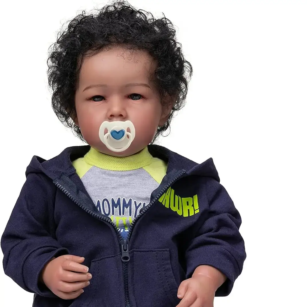 20-inch (50cm) Cloth-Body Black Realistic Rebirth Doll Boy, Vinyl Lifelike Newborn Toddler Doll Toy with Accessories, Gift for Collectors & Kids Age 3+, Reborn Baby Doll