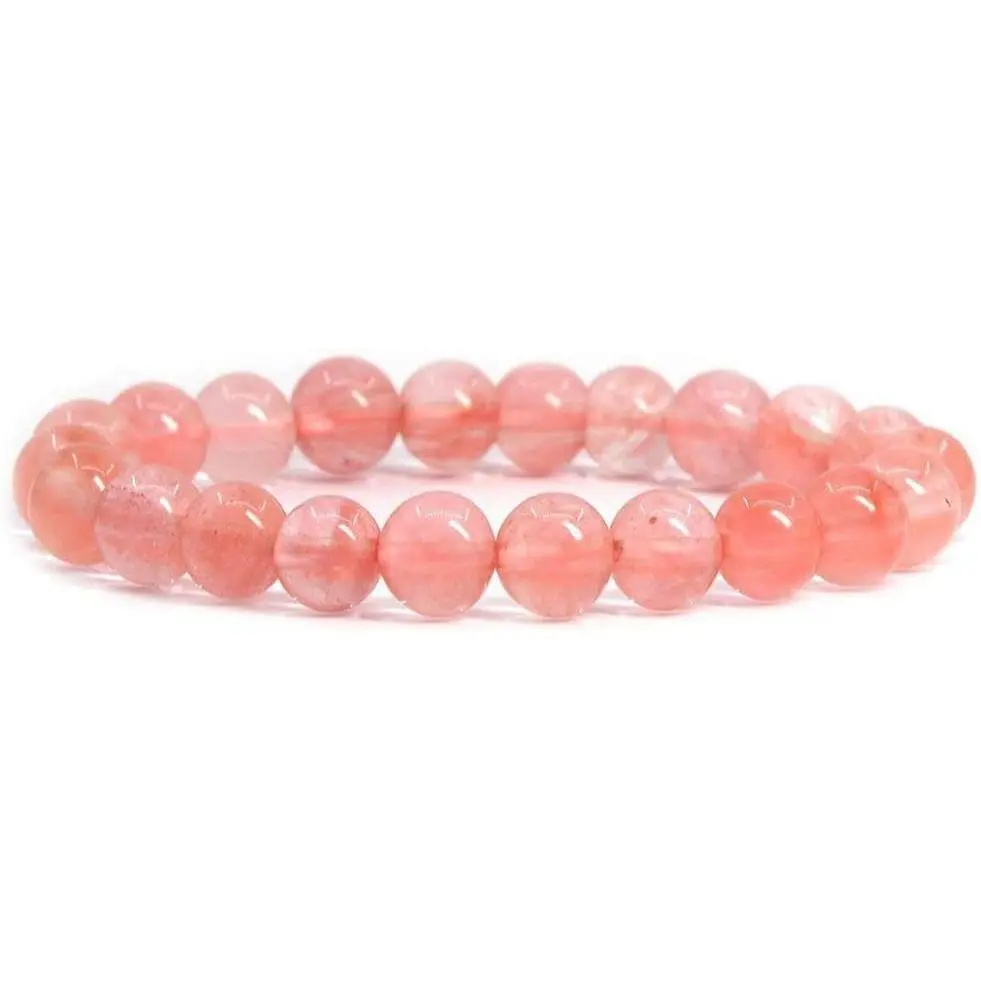 Smelted Cherry Quartz Gemstone 8mm Round Beads Stretch Bracelet 7" Unisex
