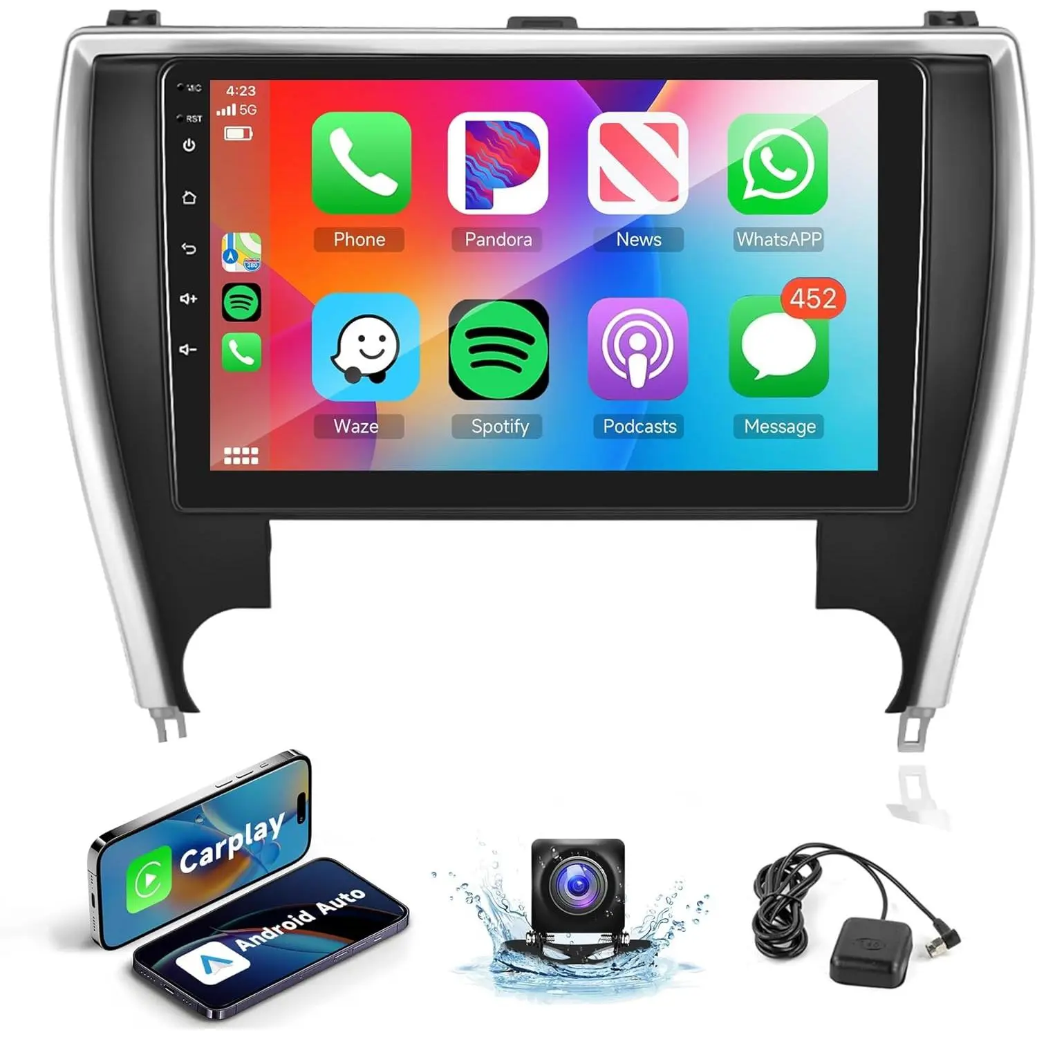 RIMOODY Automotive Android Auto & Built-in CarPlay Car Display Screen Player, 2G+64G Android 15, 10.1-Inch Touch Screen for Toyota Camry 2015-2017, GPS, Bluetooth, FM, EQ, WiFi, Dashcam, Backup Camera