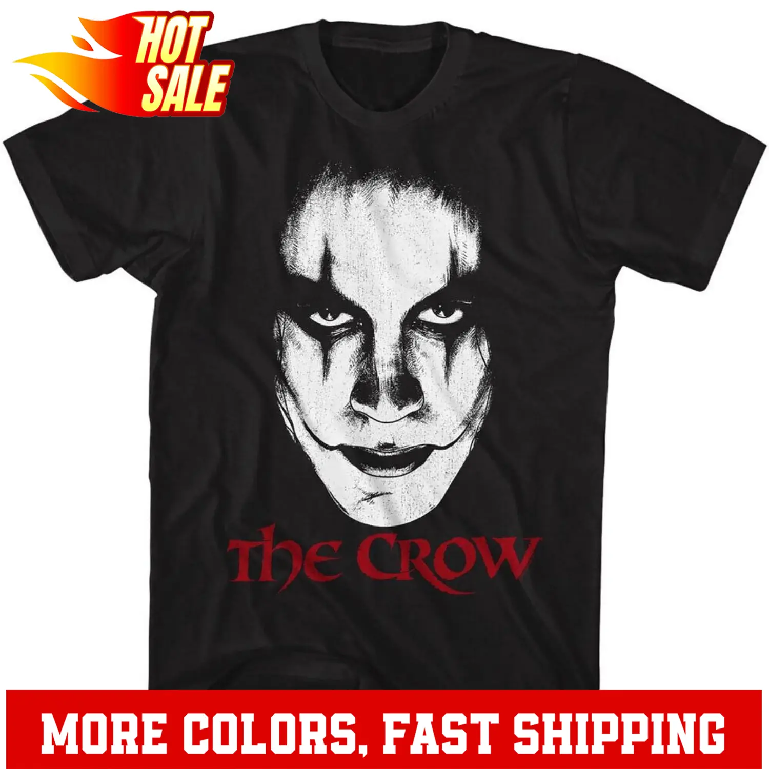 The Crow 94 Movie Eric Draven Crow Face Closeup Brandon Lee Men's T Shirt