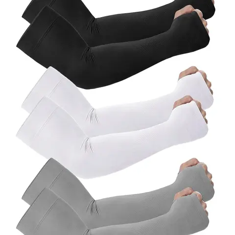 3Pairs Men and Women Sun Protection Arm Sleeves, Half Finger Design, Flexible, Cool Breathable Fabric for Outdoor Activities