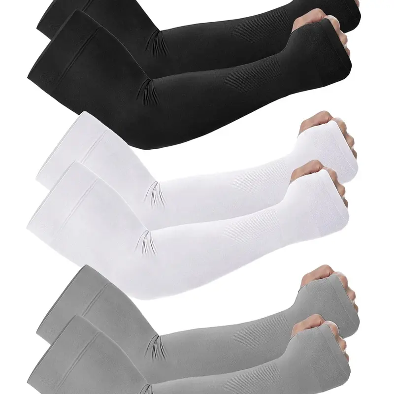 3Pairs Men and Women Sun Protection Arm Sleeves, Half Finger Design, Flexible, Cool Breathable Fabric for Outdoor Activities