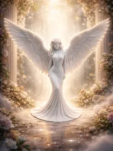 White Angel Statue, Gothic Winged Goddess Sculpture