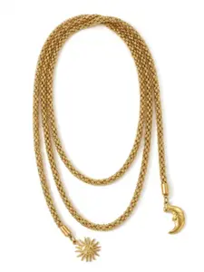 Multi-Layer Twisted Chunky Chain Necklace for Women, Stainless Steel Sun & Moon Flower Pendant Long Layering Necklace, Vintage Boho Wrap Design Statement Jewelry Gift