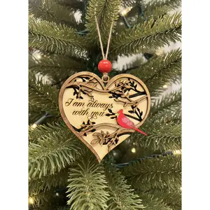I Am Always With You” Cardinal Heart Ornament – Wooden Memorial Keepsake
