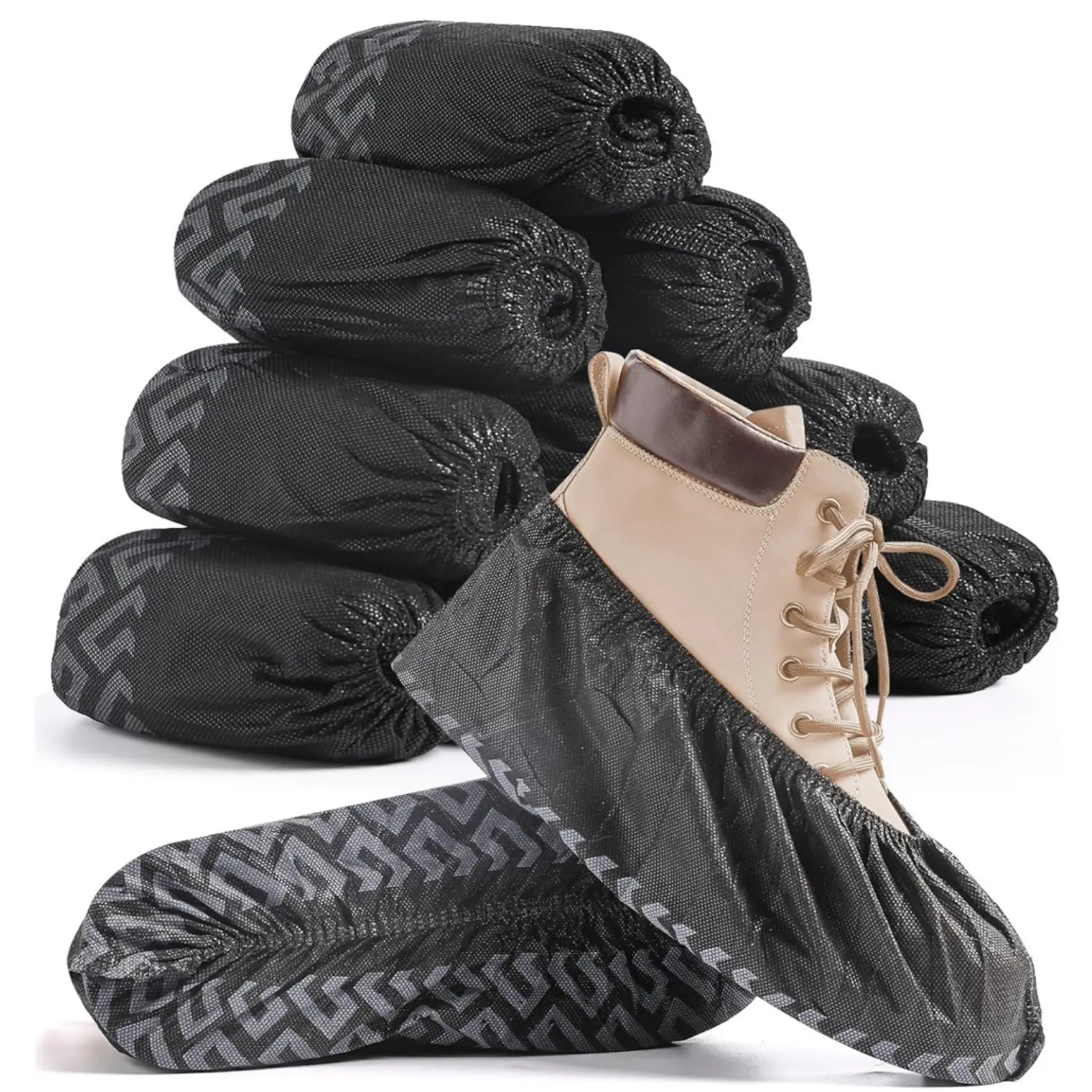 200 Pieces (100 Pairs) Shoe Covers Disposable Non-Slip Thick Breathable Boot Covers for Indoors, Large Sized Shoe Protector Covers Fits Up To 10 US Men and 11 US Women Size, Black