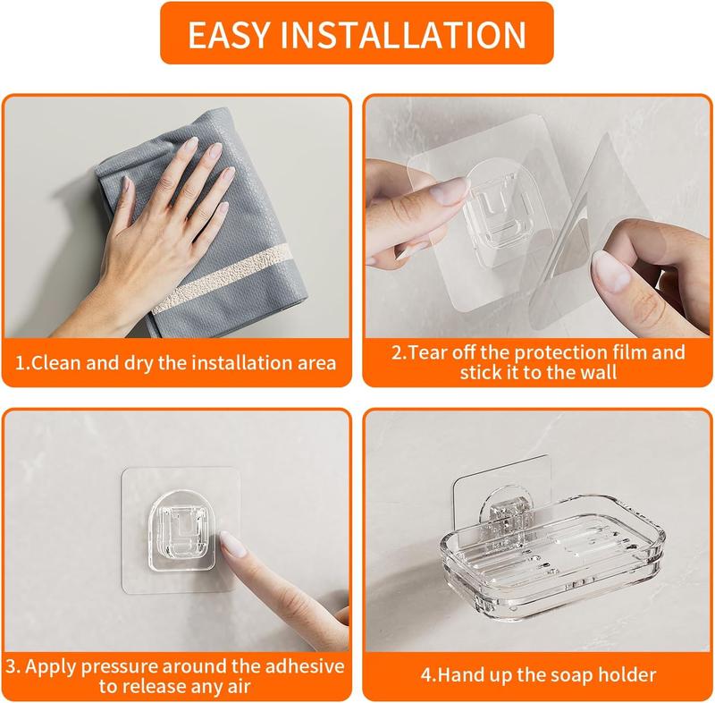 Bar Soap Dish 2 Pack,Self Draining Soap Holder for Shower,Wall Mounted Soap Saver with Strong Adhesive, No Drilling Clear Plastic Holder for Bathroom Storage & Kitchen Sink Organizer,Keeps Soap Dry