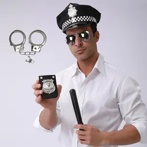 Police Costume Set, 5 Pieces, Hat + Glasses + Badge + Fake Baton + Handcuffs, Couple Gift, Party Props, Birthday, Music Festival