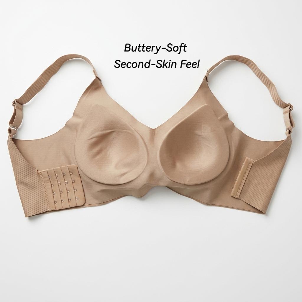 4PCS Solid Seamless Ribbed Push Up Bras, Wirefree Jelly Full Coverage Comfort Everyday Bralette, Plus Size Ultimate Lift Cool Sleep Bra No Padded Underwire