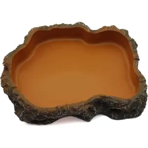 Resin Reptile Rock Food & Water Feeder Bowl Terrarium Decor for Leopard Gecko Lizard Spider Turtle Scorpion Chameleon Hermit Crabs (L Orange)