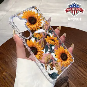 Magnetic Phone Case for Samsung S24 PLUS ULTRA S25 S23 FE S22 Plus Ultra Wild Sunflowers Hard Acrylic Back Soft Silicone Edge Full Coverage Cellphone Cover