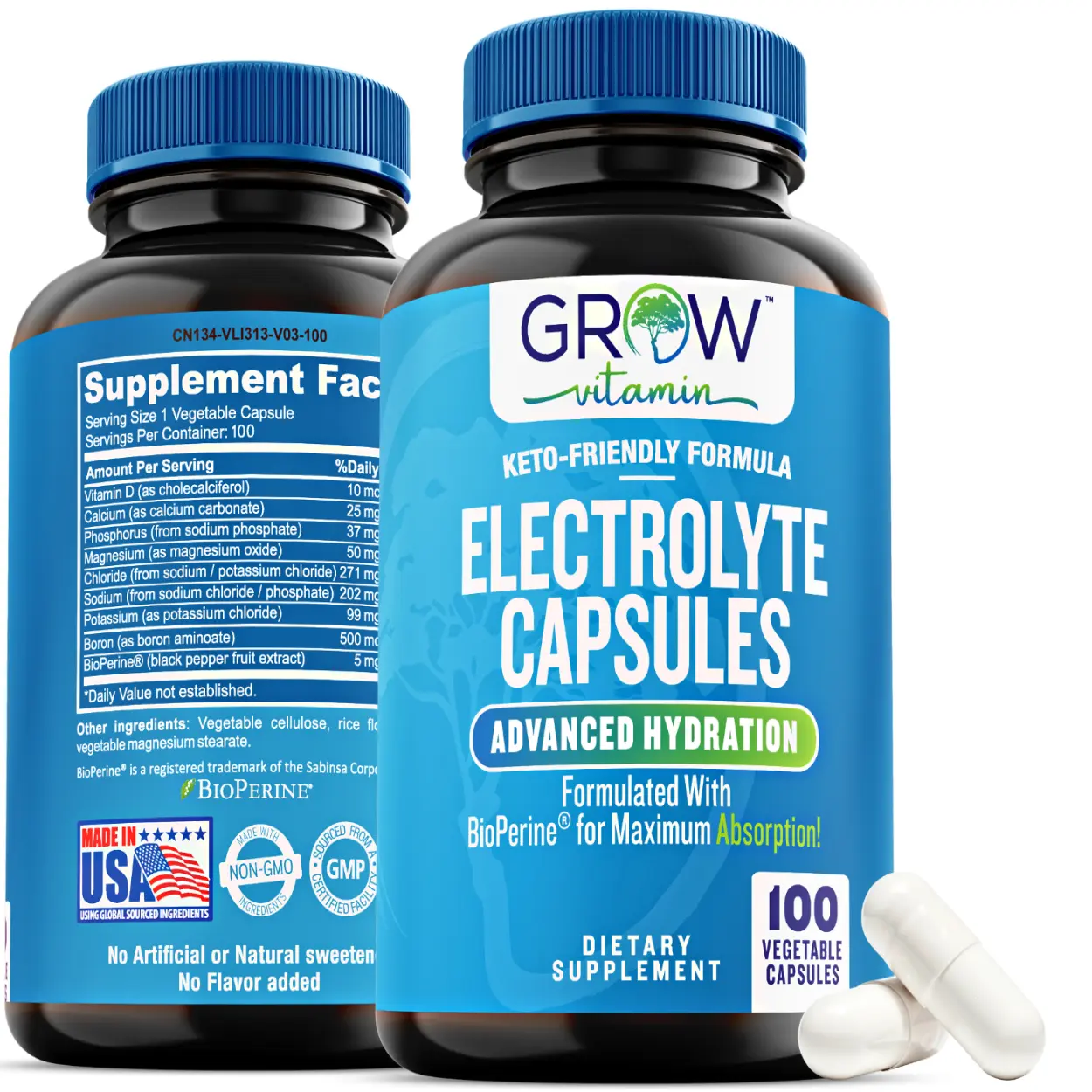 High Sodium Buffered Dietary Supplement Capsules - Unscented, Gluten-Free, Vegan, GMO-Free Salt Electrolyte Replacement Pills with 100mg Potassium, 500mg Sodium for POTS Support, Unflavored