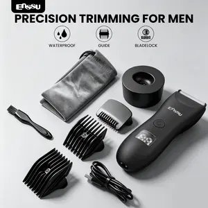 Enssu Patented Nick-Free Body & Ball Trimmer for Men - Safe Ceramic Blade Groin Groomer, Waterproof Rechargeable Cordless Men's Body Hair Trimmer with Replaceable Heads for Beard, Eyebrow & Daily Use