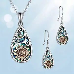 Vintage Stainless Steel Sunflower Pendant Jewelry Set - Cute Pendant Necklace, Ideal Holiday Gift, Sunflower Pendant Suitable for Daily Wear