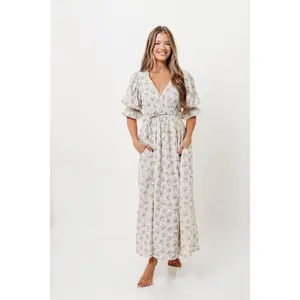The Ari 100% Cotton Maxi Dress in Blue/Brown - Maternity and Nursing Friendly