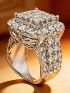 1 piece of light luxury geometric design ring inlaid with sparkling zircon, elegant temperament, high-quality jewelry for women to wear for marriage and engagement, Engagement Wedding Jewelry