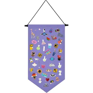 Wall Hanging Brooch Organizer Storage Case Colorful Canvas Pin Board Stand Enamel Pin Badge Hanging Holder Display Banner Earrings Collection Holder - Pins No Included (Purple)