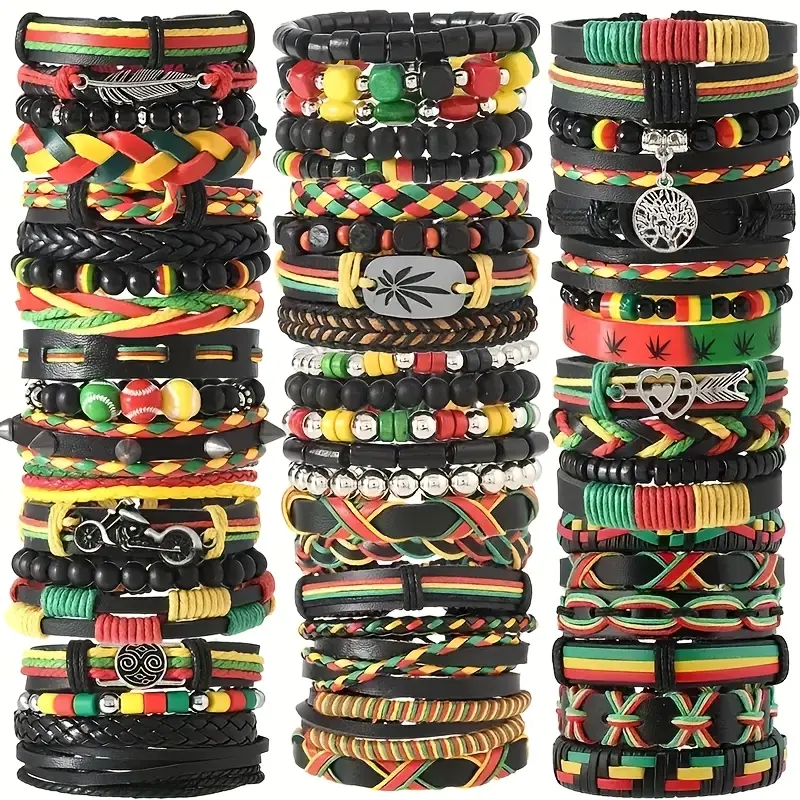 10pcs Mixed Ethnic Motifs Bracelet Jewelry Set, Unisex Multi-Layered Beaded PU Leather Wrap Bracelet with Adjustable Fit, Teen Daily Wear Friendship Arm Candy Accessories