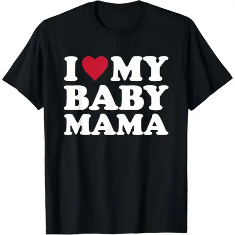 Men's 100% Cotton Short-Sleeve "I Love My Baby Mama" Classic Casual Soft T-Shirt, Comfortable Menswear Top