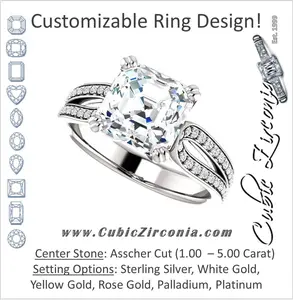 Cubic Zirconia Engagement Ring- The Monet (Customizable Asscher Cut Design with Wide Split-Pavé Band)