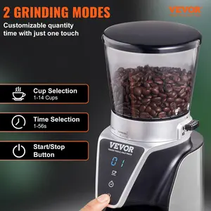 TikTokShopBlackFridayVEVOR Conical Burr Grinder, Electric Adjustable Burr Mill with 51 Precise Grind Setting, 9.7-Ounce 13 Cups Coffee Bean Grinder, Perfect for Drip, Mocha, Hand Brew, French Press, Espresso, Silver