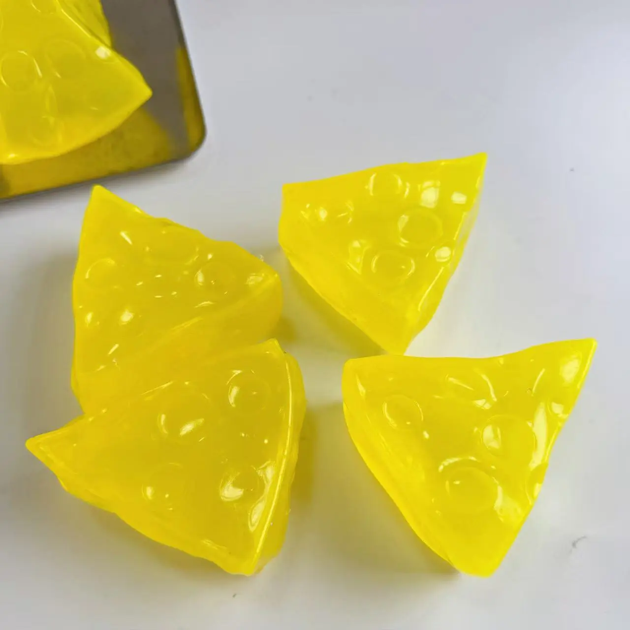 Plastic Slow Rebound Triangle Squeeze Stress Relief Toy - Coconut Oil Cheese-Filled Maltose Glutinous Rice Cake Design Vibrant Fidget Tool for Sensory Activities