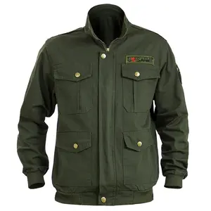 Men's Military Green 5814 Model Loose Cotton Long-Sleeve Protective Workwear Set - Traditional Mechanical Welding Labor Uniform with Zippers, Pockets, Spring-Autumn Thick Fabric, Matching Camouflage Jacket