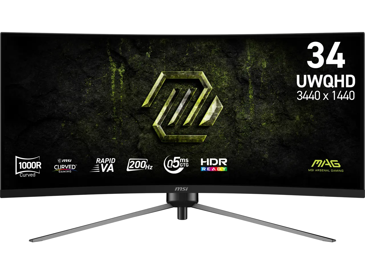 MSI 34 inch Ultrawide QHD 2K 1440P 200Hz Adaptive Sync 0.5ms HDR Ready Curved Gaming Computer Monitor with Height Adjustable, Swivel, Pivot & Tilt Stand MAG 345CQRF E20
