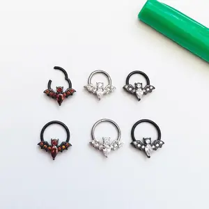 Bat Septum clicker, hoop cartilage piercing 16g tragus helix, rook, conch cartilage stud, earring, nose ring clear gem