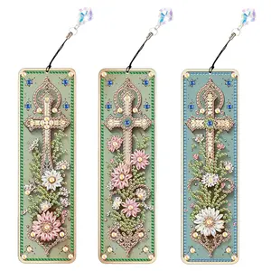 Cross Diamond Art Painting Bookmark Kit, 3 Counts/set DIY Diamond Art Painting Crafts for Adults, Special Shape Acrylic Diamonds Suitable for Book Fans and Craft Enthusiasts