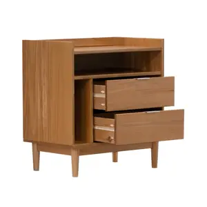 Walker Edison BR2DRLEENSCA 25.63 x 15.88 x 25 in. Solid Wood 2 Drawer Night Stand with Gallery, Caramel