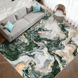Marble Rug 5x7, Abstract Area Rugs Non Slip, Green and  Modern Rugs Low Pile, Soft Faux  Washable Rug Stain Resistant, Contemporary Carpet for Bedroom Dining Room Office