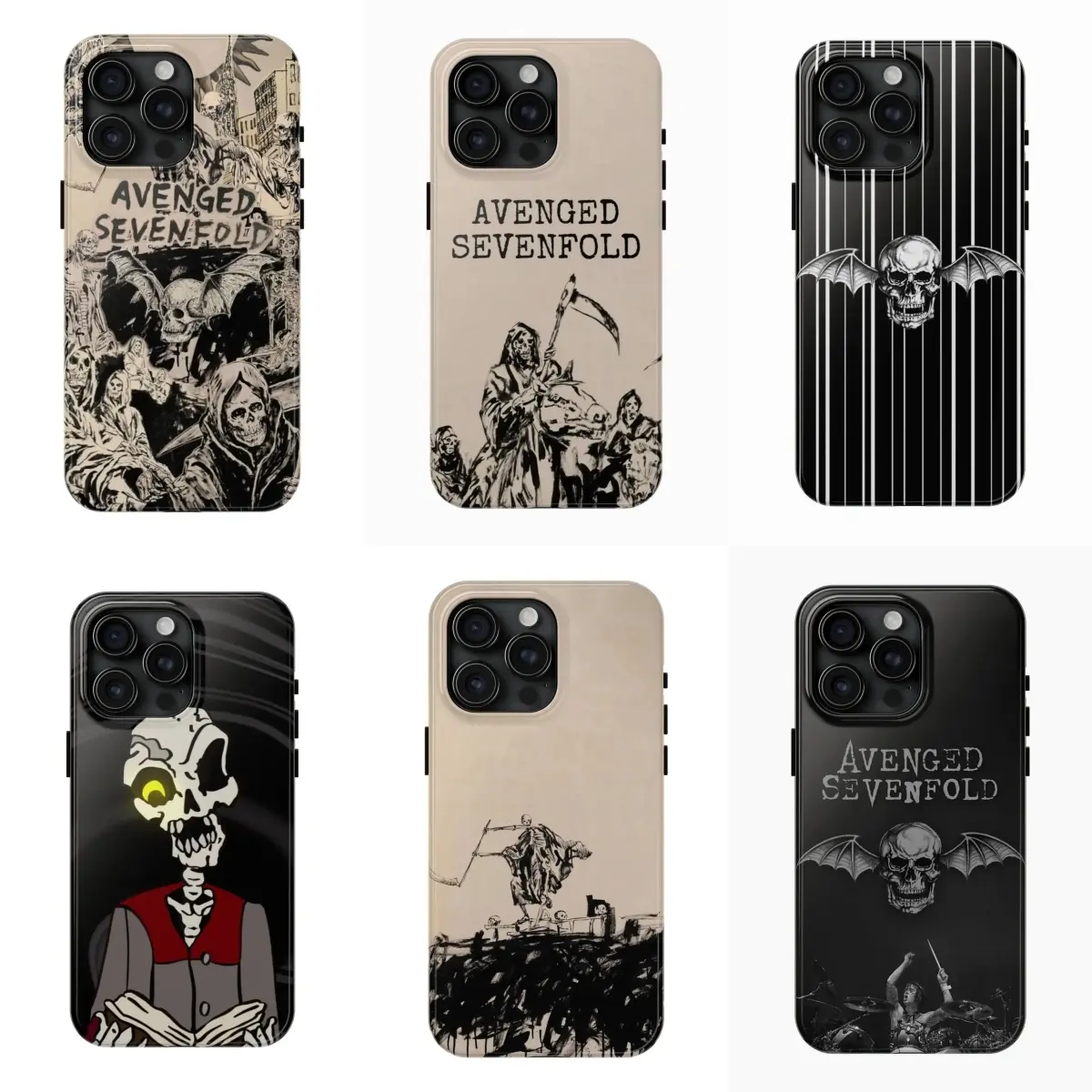 Avenged Sevenfold A7X Skull Bat Logo Custom Smartphone Case - Durable Polycarbonate Graphic Shell, Shockproof Casing with Metal Band, Protection Accessory for iPhone 11/12/13/14/15/16/17 ProMax Plus, Fan Gift for Halloween, Christmas