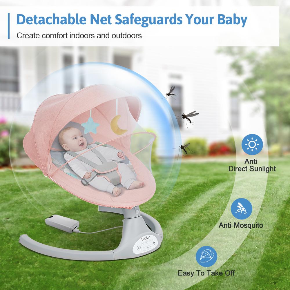 COMOMY Baby Swing for Infants with 5 Natural Sway Speeds, Portable Bt Music Baby Swing with Remote Control & 5-Point Harness, Hands-Free Baby Soother, Lightweight Baby Rocker for 5-20 Lb, 0-6 Months, Pink, Valentine's Day