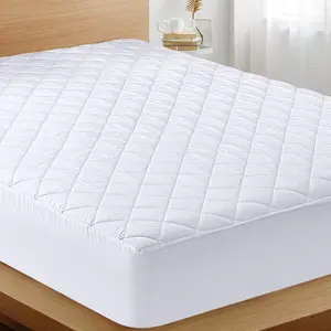 Quilted Fitted Mattress Pad, Queen Size, Microfiber, 60x80 Inches, Elastic Fitted Mattress Topper Protector, Stretches Up to 16 Inches Deep