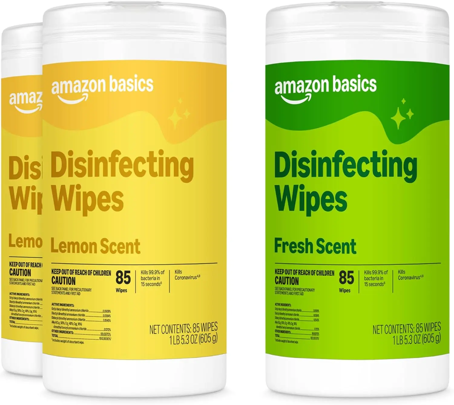 Amazon Basics Disinfecting Wipes, Lemon & Fresh Scent, 255-Count (3 Packs of 85) – Sanitizes, Cleans, Deodorizes, Packaging May Vary
