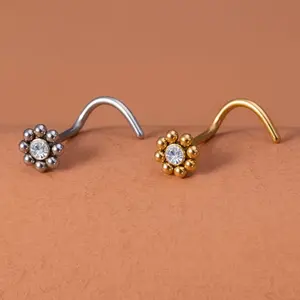 20G Flower CZ Nose Ring for Women, 316L Stainless Steel Curved Nose Piercing Jewelry, Hypoallergenic Daisy Nose Stud for Daily Wear Party