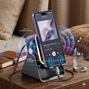 Wireless Induction Audio Speaker Stand, 5in1 Cellphone Holder, 3500mAh Rechargeable Emergency Power Bank,360 °   Adjustable Mobile Tablet Stand with Colorful Ambient Light Gifts for Men Women Mothersdaygift  Boxes