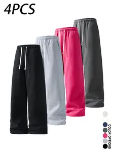 Pack of 4 men’s casual long pants featuring a drawstring elastic waistband and a loose fit for comfort and versatility. Suitable for everyday wear, leisure, sports, and fitness in spring and autumn.