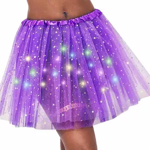 Women's LED Skirt Light Up Star Purple Tutus Glow Tulle Dance Skirts Party Rave Festival Halloween Clothes