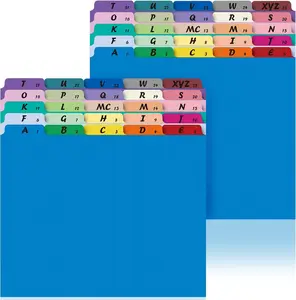 2 Set 50 Pcs Alphabetical File Organizer 25 Colors A-Z Top Tab File Cabinet Dividers Letter-Size 1/5 Cut Tab File Folder Guide 500 GSM Heavyweight Manila Cardboard for Office Home School Desk