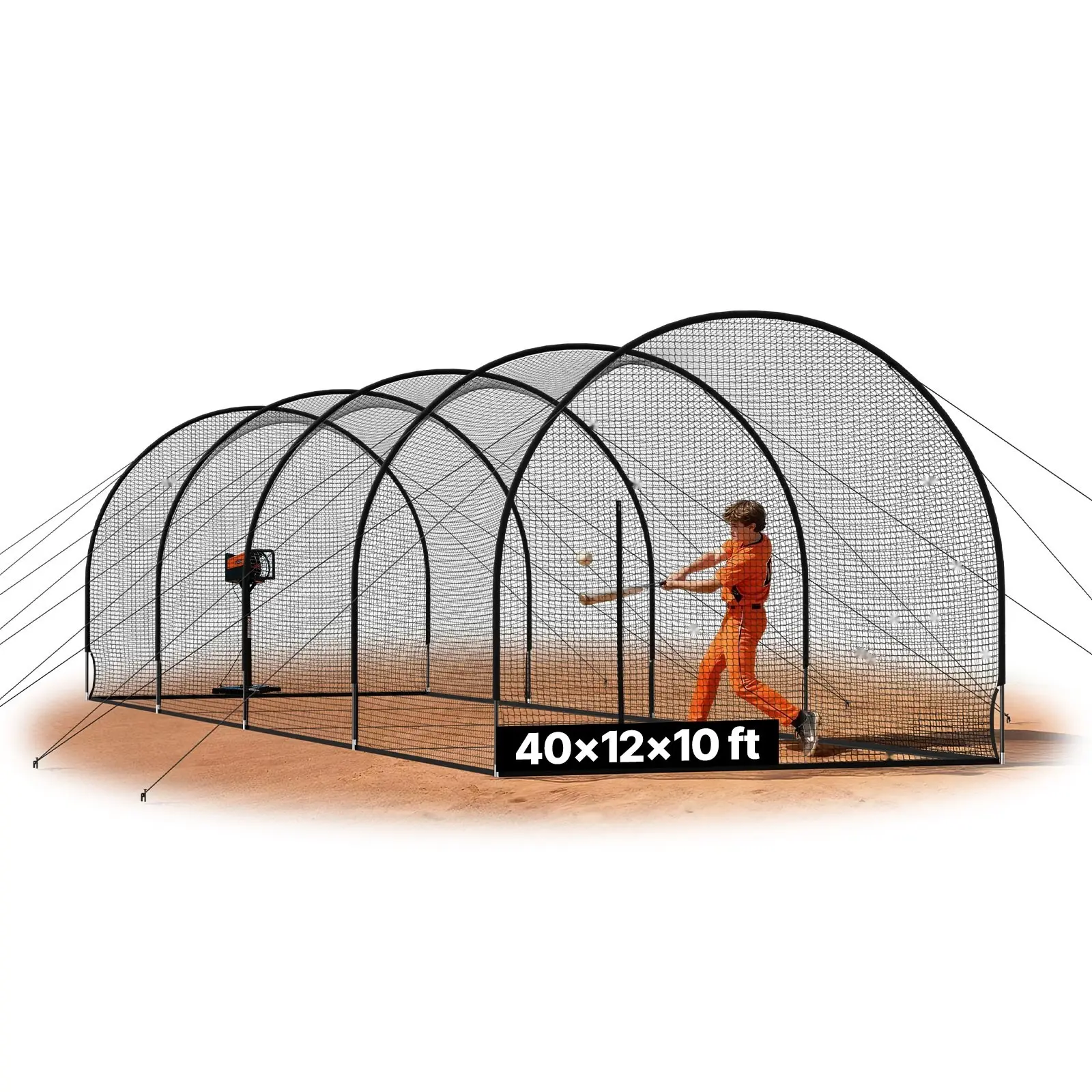 Baseball Batting Cage 40 Ft X 12.1 Ft X 10 Ft Freestanding Portable Hitting Cage, 4-Ply Knotless Polyester Netting, Pitching Machine Opening, Easy Assembly, Durable Steel Frame, Indoor Outdoor Training for Home, Backyard, Gym