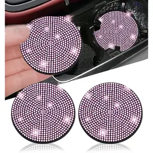 2pcs Bling Car Cup Holder Coaster, 2.75 inch Anti-Slip Shockproof Universal Fashion Car Coasters Insert Bling Crystal Rhinestone Automotive Interior Accessories for Women (2 pcs, Pink)