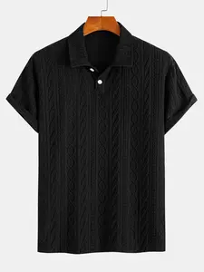 Men's Soft Breathable Knitted Jacquard Short Sleeve Polo Shirt, Fitted Classic Casual Plain Design, Daily Wear Essentials Tops Menswear