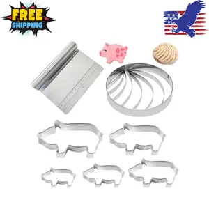 Concha Cutter ，Stainless Steel Mexican Bread Mold with 5pc pig cookie cutter
