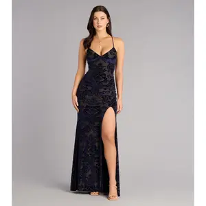 Bailee Velvet Pattern Lace-Up Formal Dress