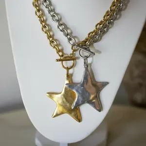 Starlight Toggle Necklace 18k Gold Non Tarinsh Gold Silver Star