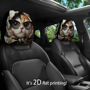 JIT 2D flat (no padding) Cat pattern car head pillowcase with headscarf, seat head protective cover for all models, interior decoration accessories car headrest cover, gift for drivers and passengers